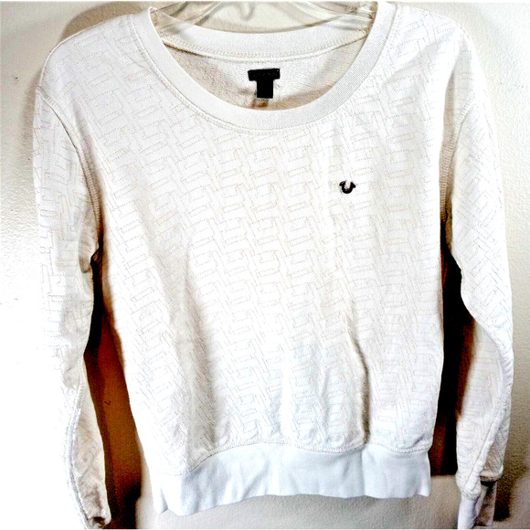 True Religion Shirt Women's Size Small Beige Textured Front Logo - Picture 1 of 7